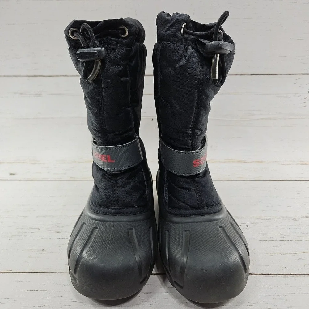 Sorel Flurry Youth 1 Black Winter Snow Boots Insulated Wool‎ Lined NY1798-012